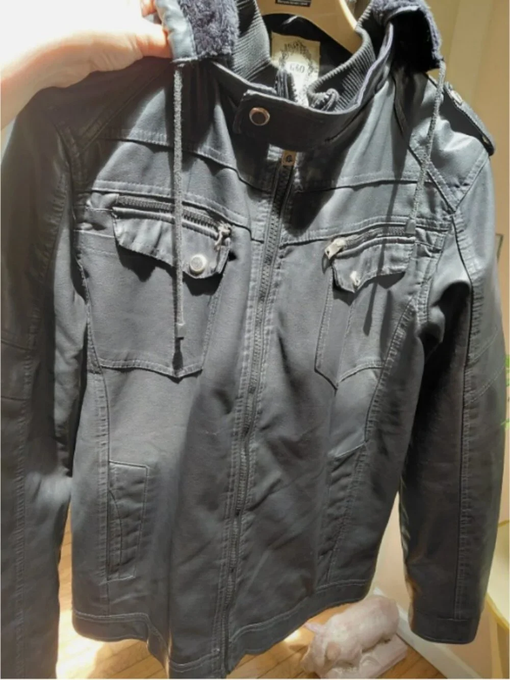black faux leather cropped jacket